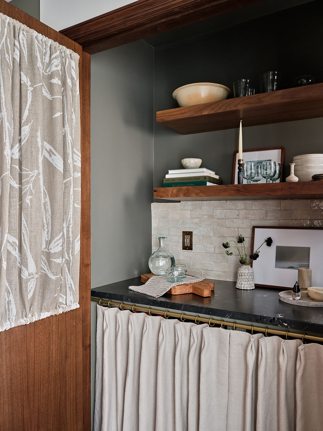 Pantry with cafe curtains