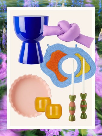 items on purple background