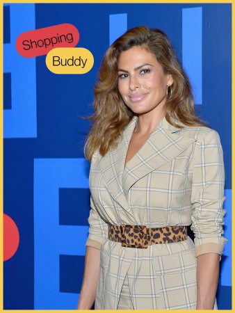 Eva Mendes with text that says Shopping Buddy