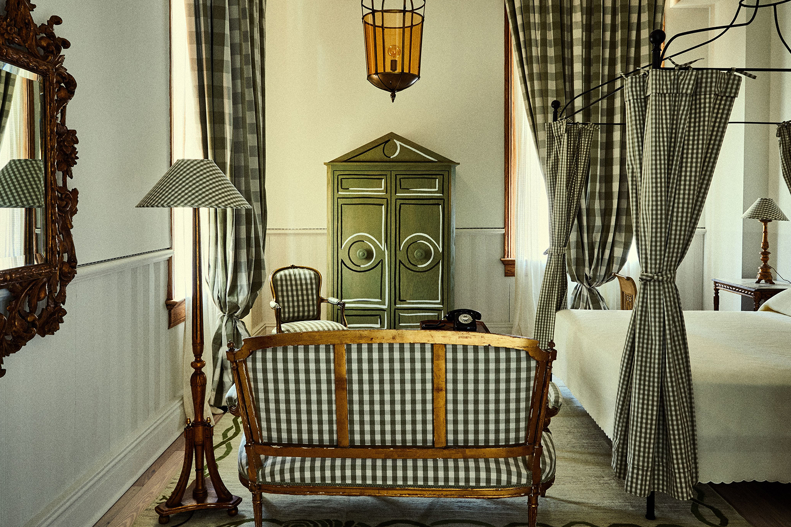 Bedroom with green gingham accents