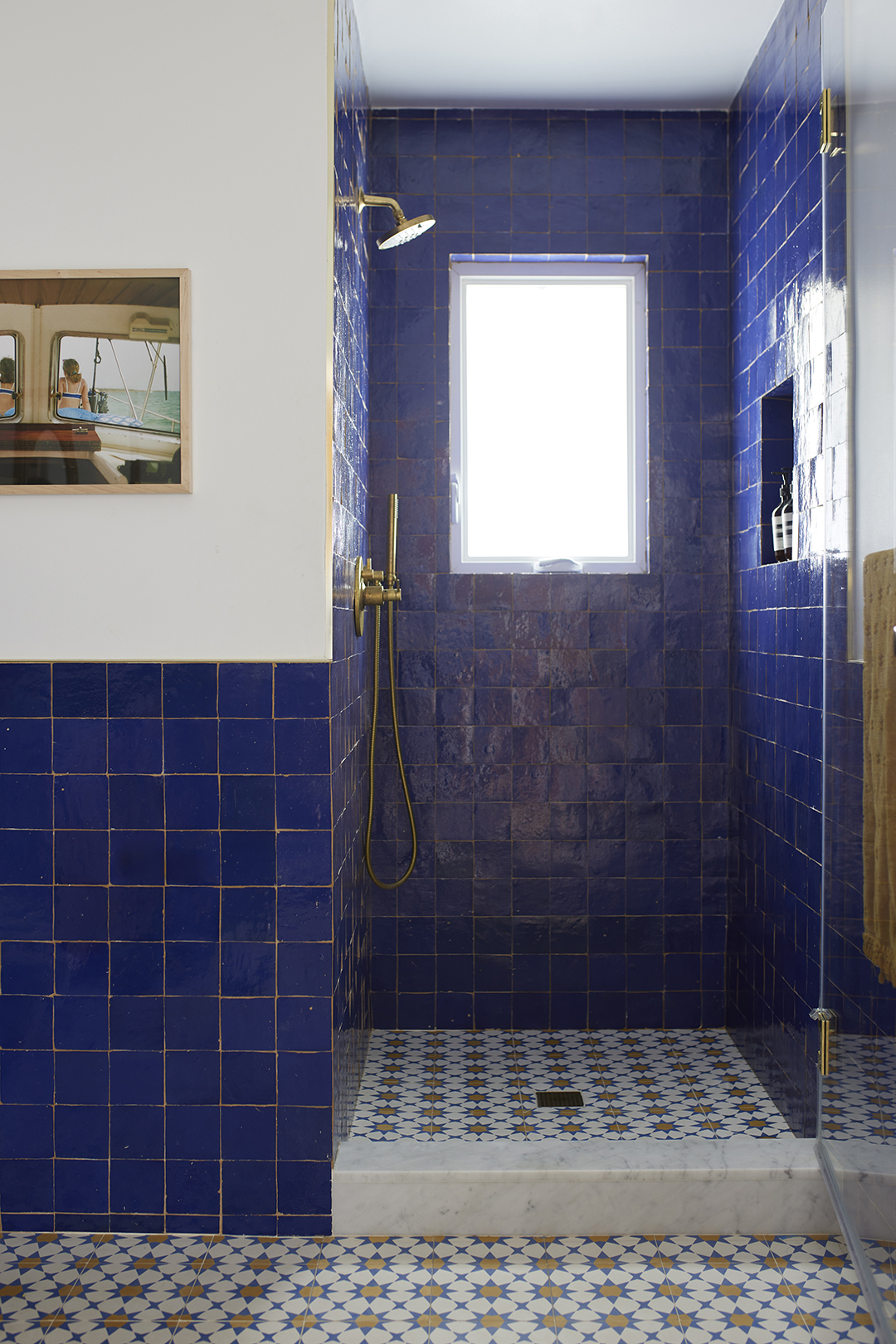 blue morroccan shower tile