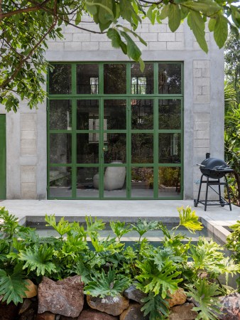 Green window pane doors leading to outside