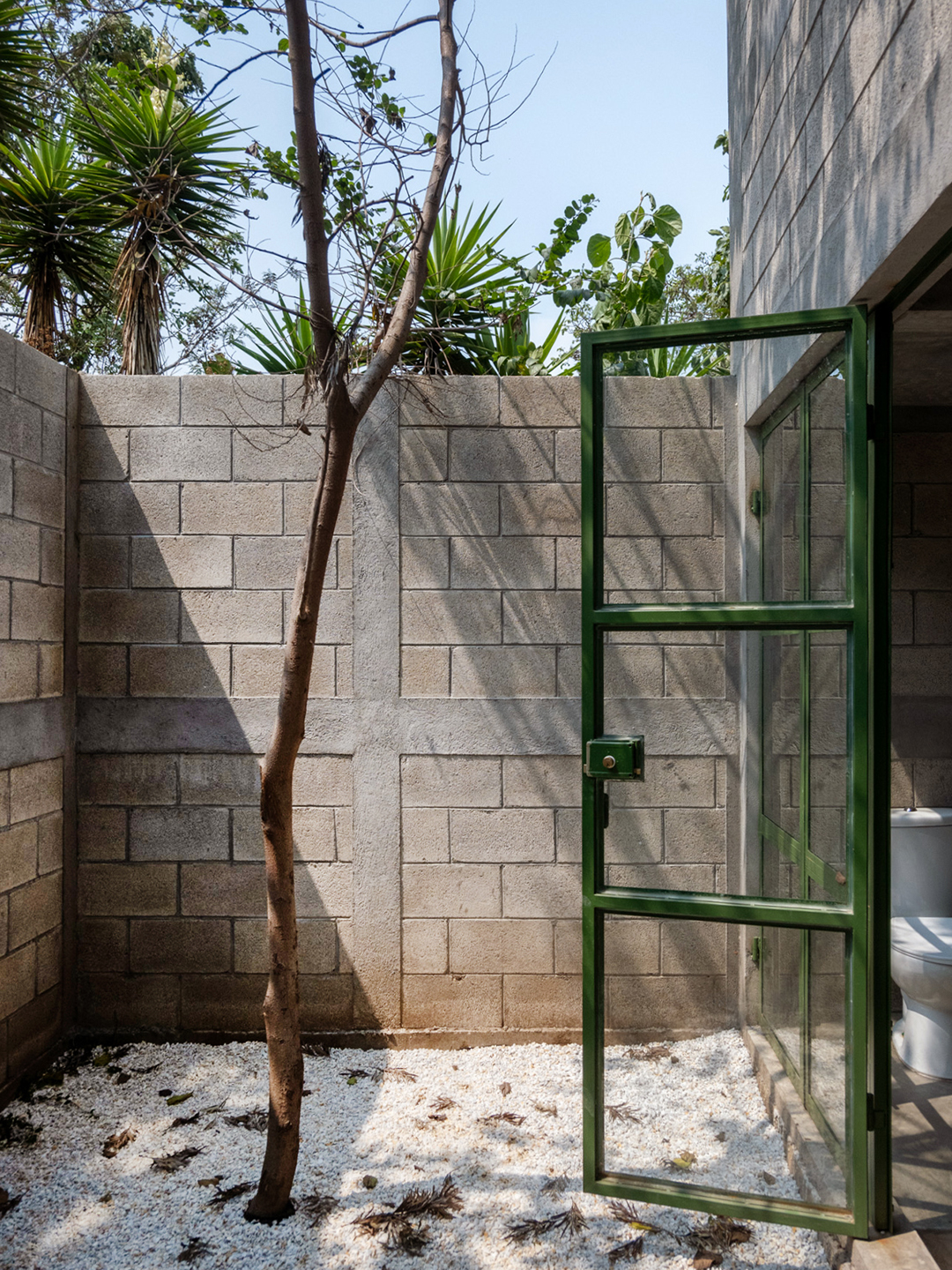 green window pane door opening