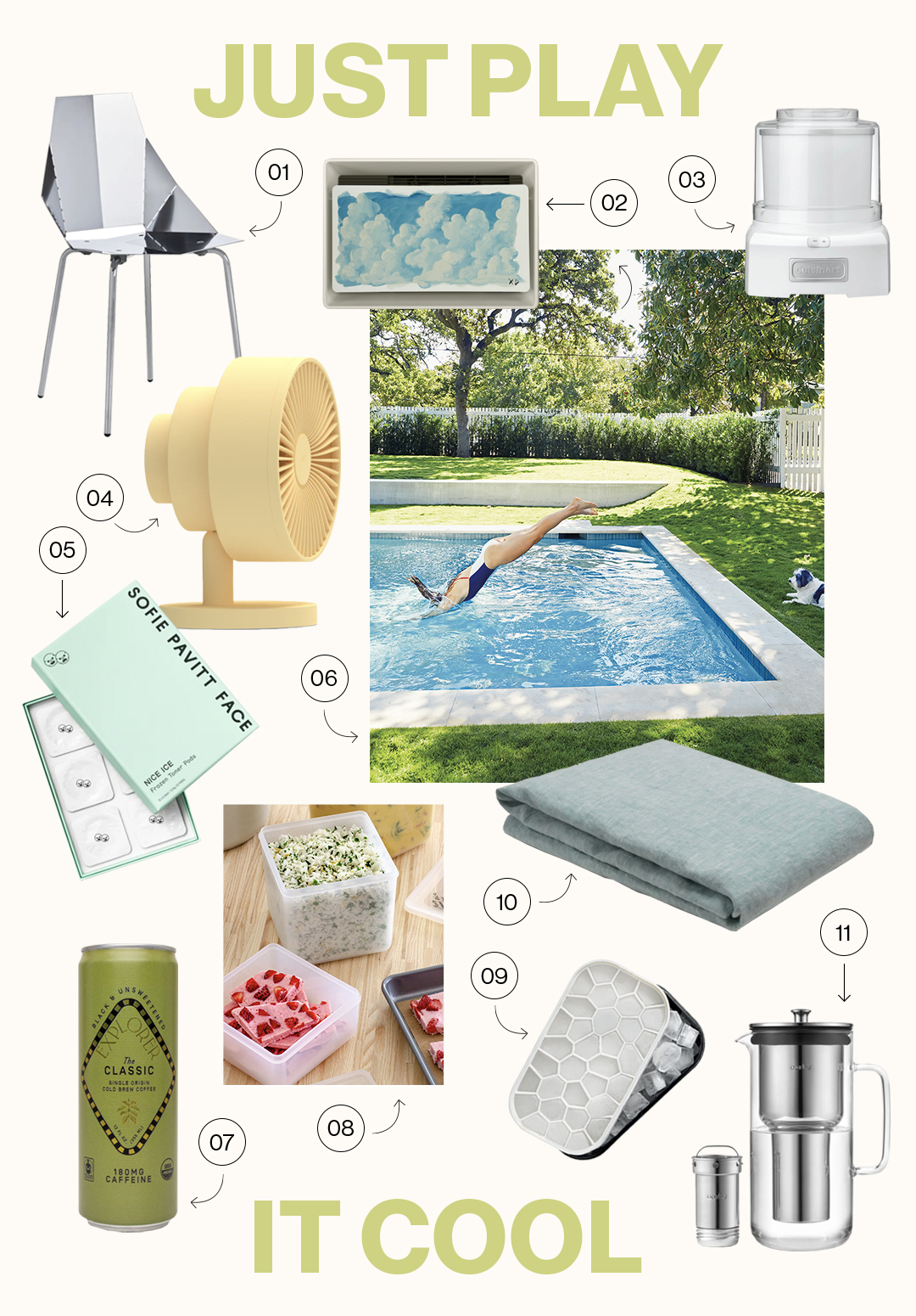 mood board of products for staying cool