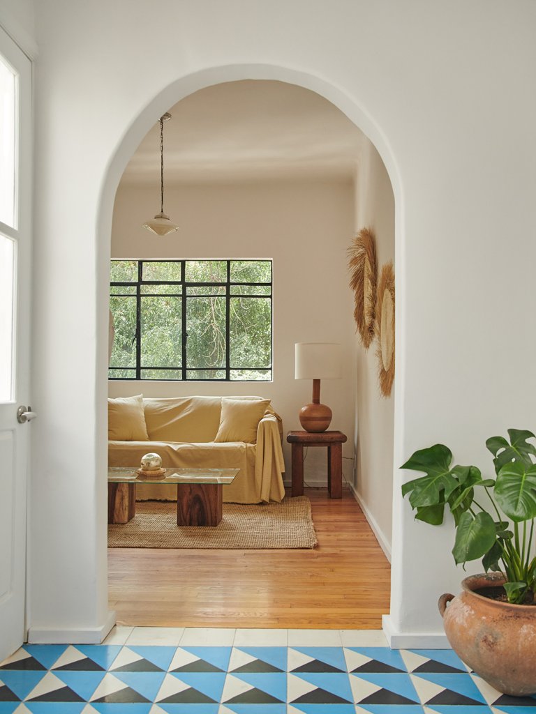 Looking into living room through archway