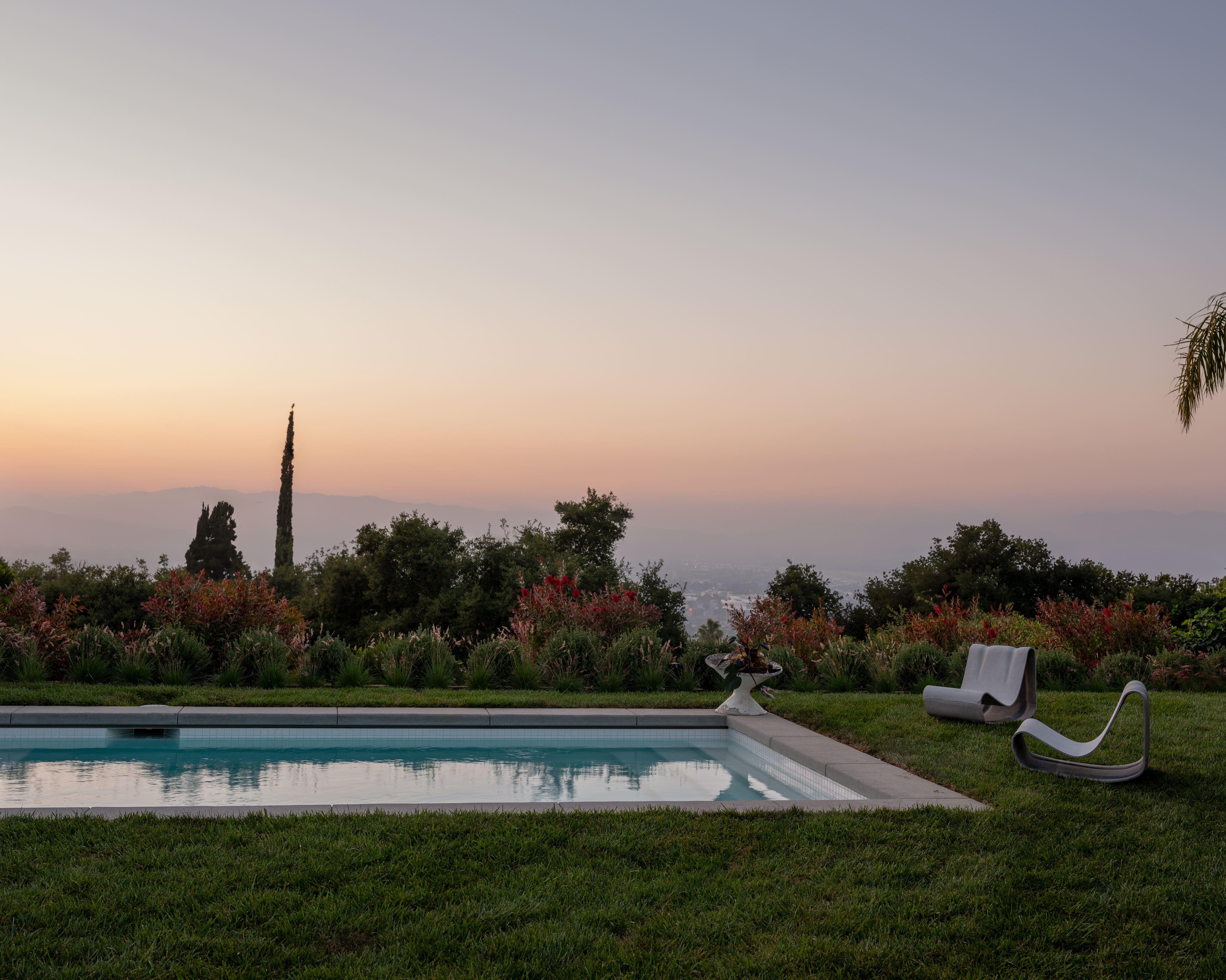 sunset over pool