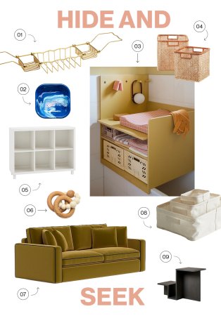 moodboard of kids' storage solutions