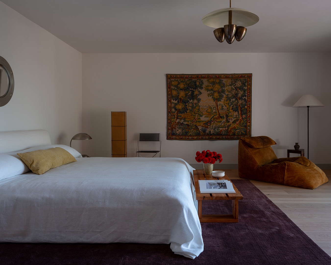 bedroom with purple carpet