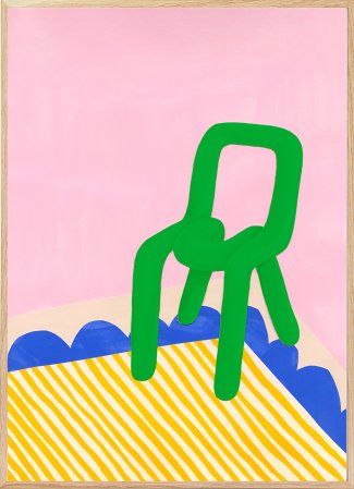  Green chair on pink background in a frame