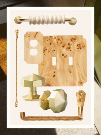 brass and wood items on background