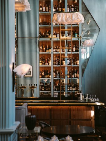 Hotel bar with blue walls