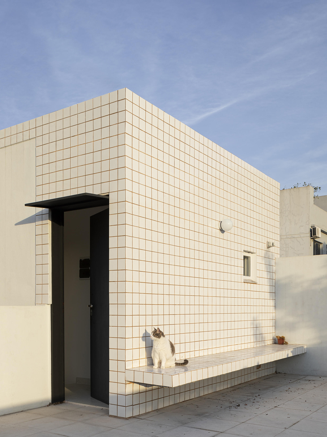 white grid tiled roof