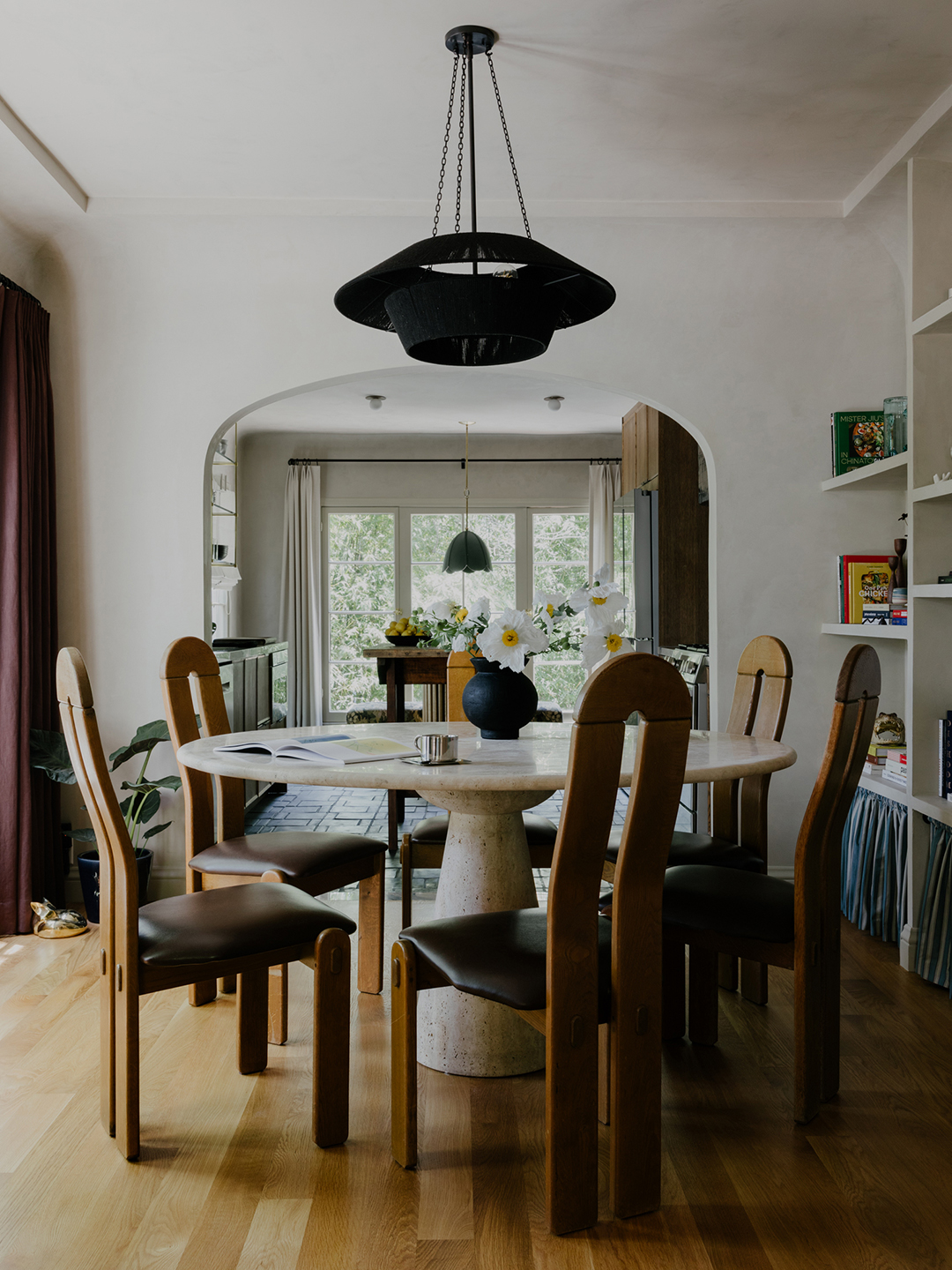 black pendant over dining table