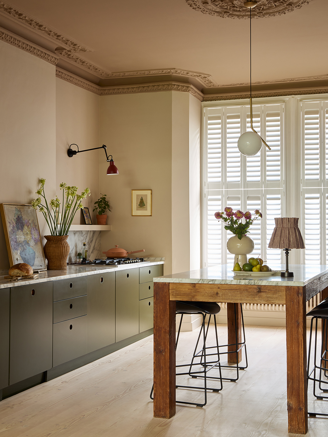 green lower cabinets