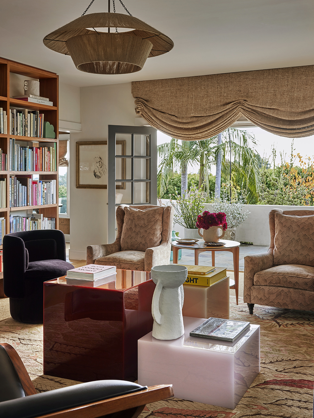 cozy living room with colorful cube tables