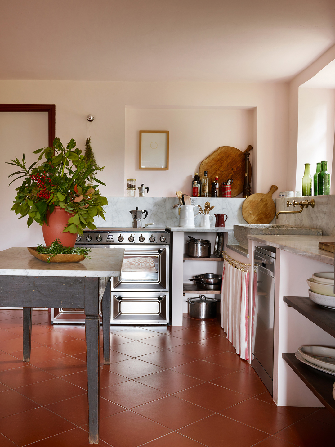 country kitchen with terracotta floors