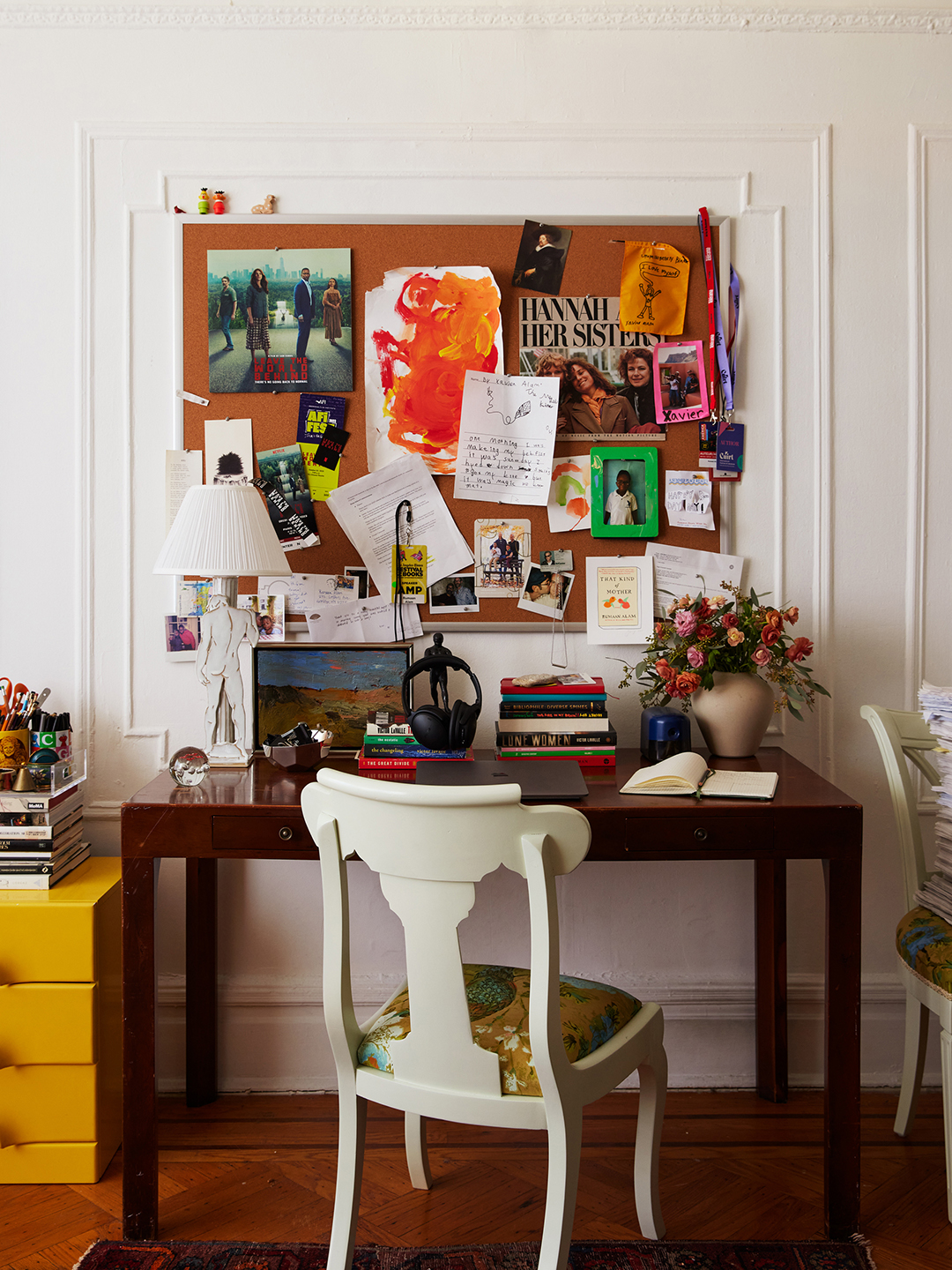 white chair at a parsons desk