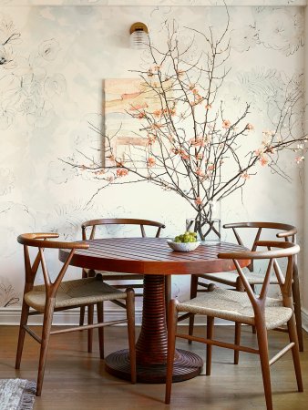 Dining table with floral arrangement