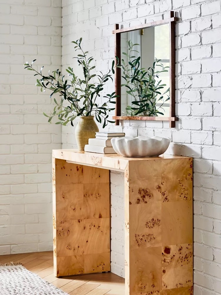 burl wood console table