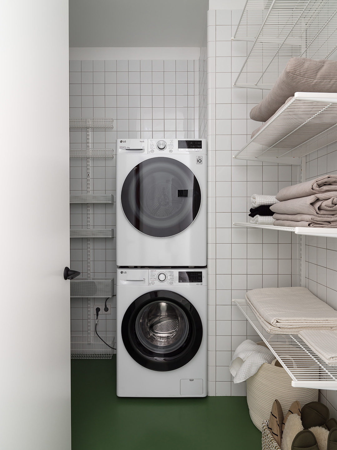 white tiled laundry room