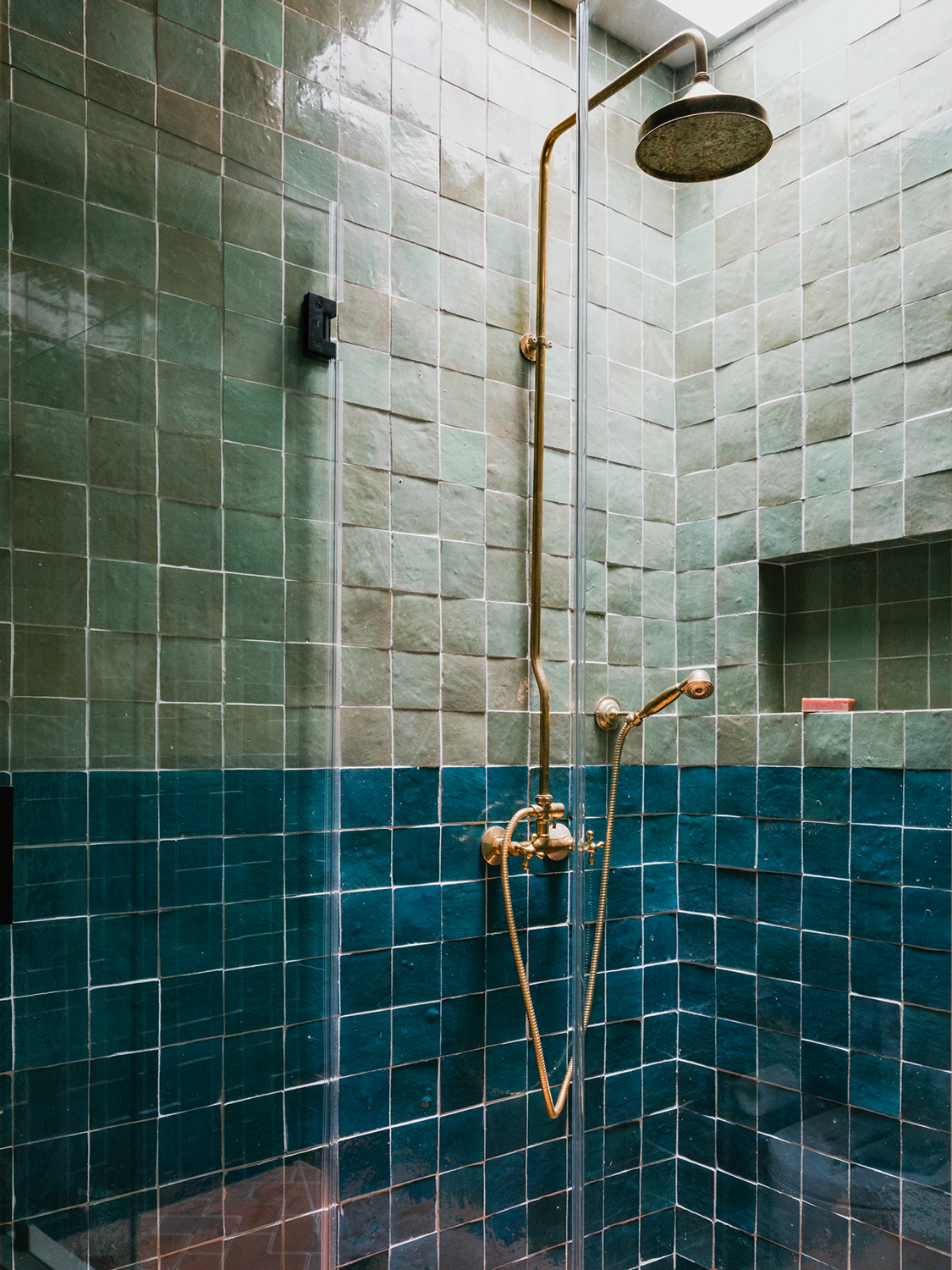 Two-tone tile shower wall