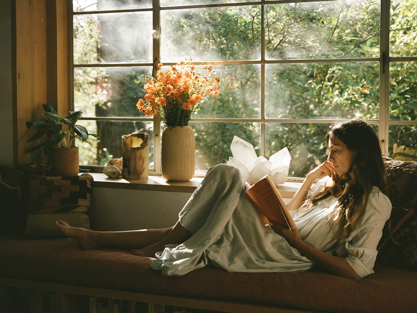 woman reading book