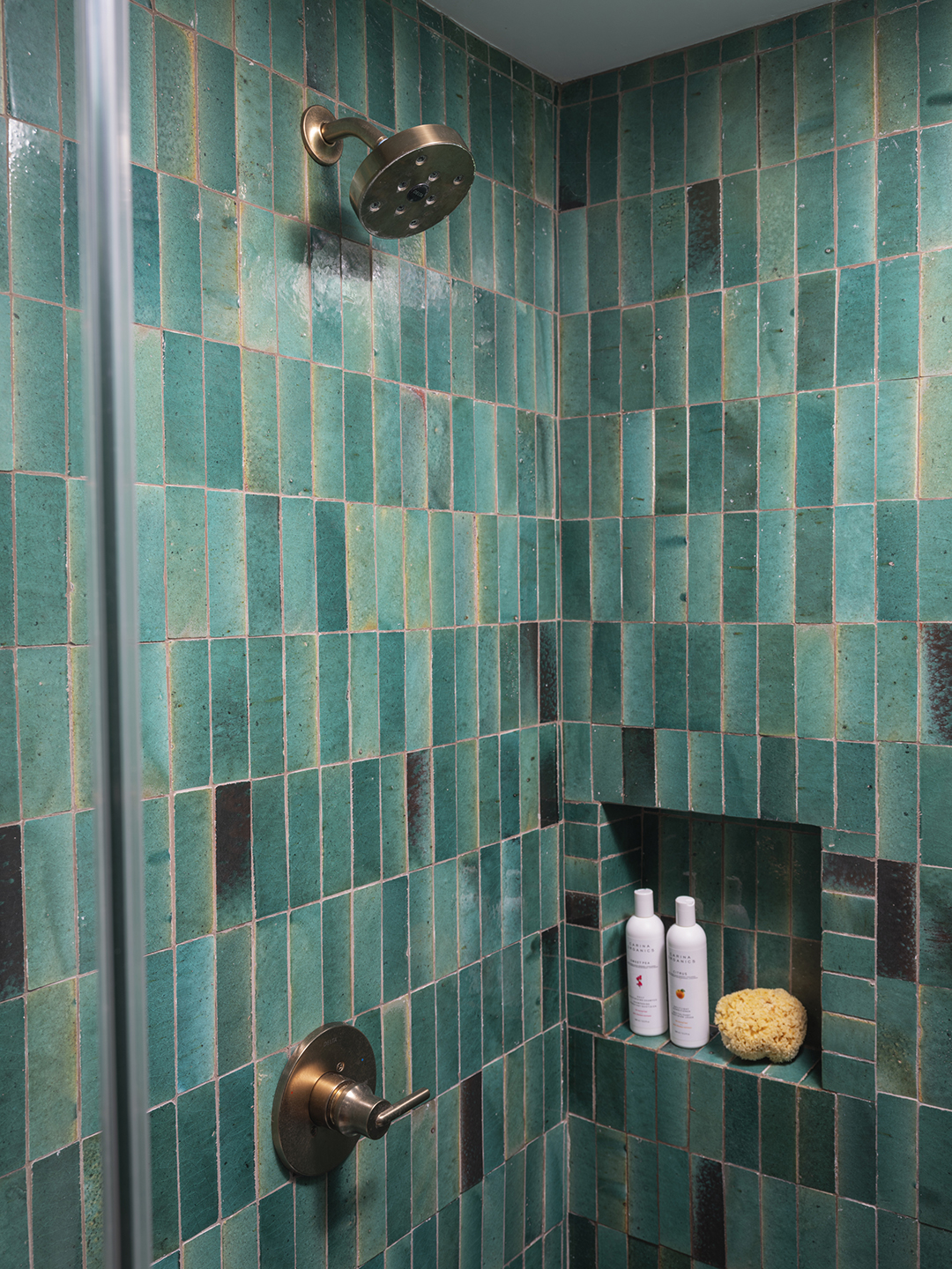 blue tiled shower