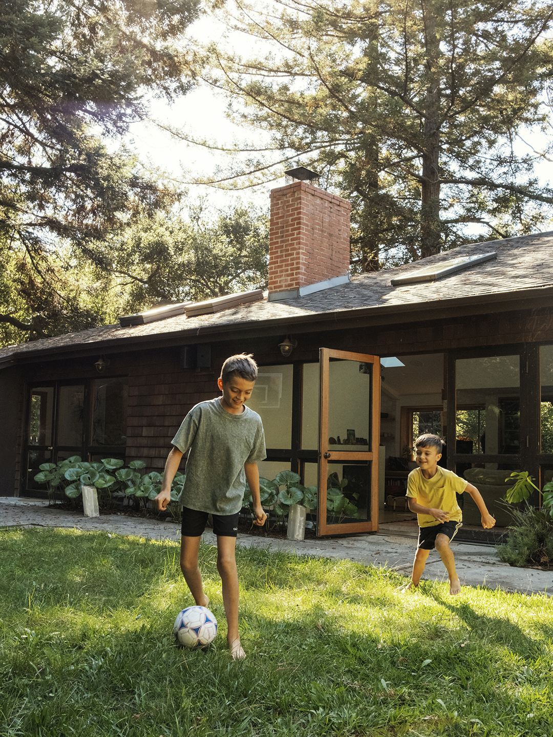 kids playing soccer outside