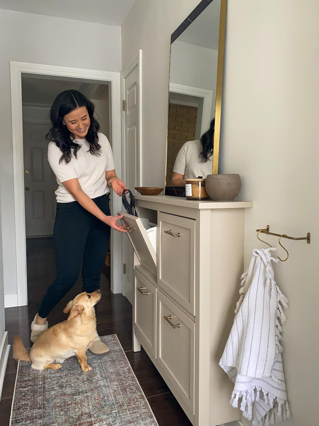 Beige shoe cabinet