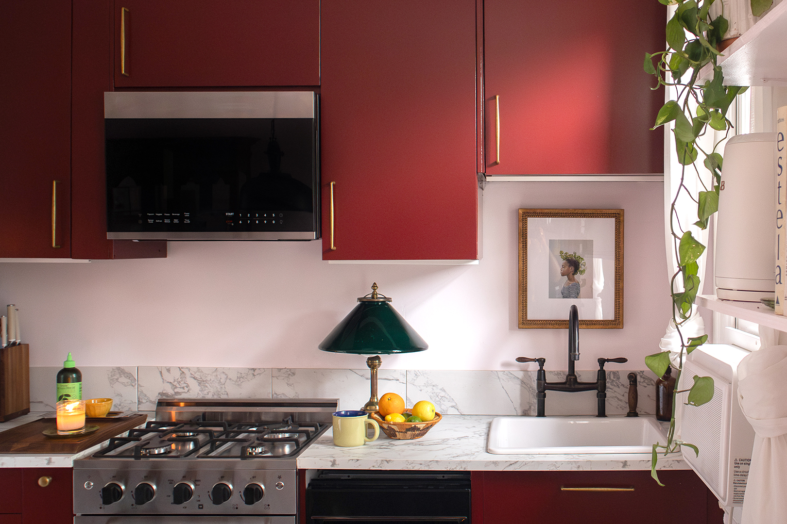 dark red kitchen