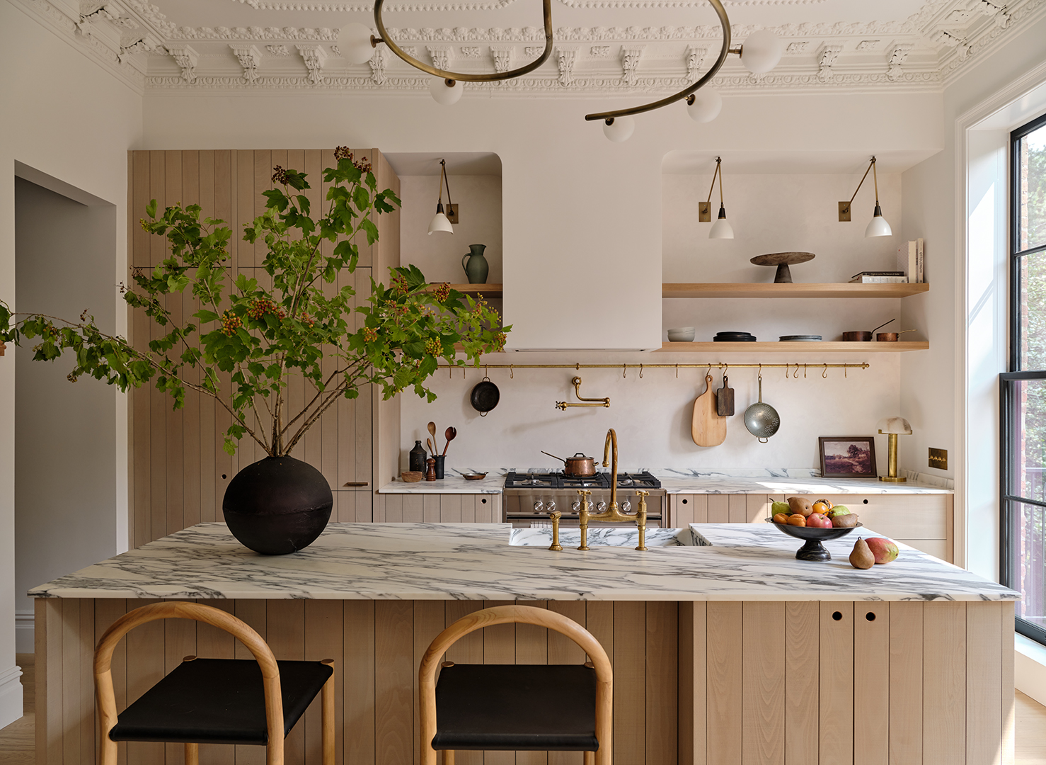 Renovated kitchen with original molding