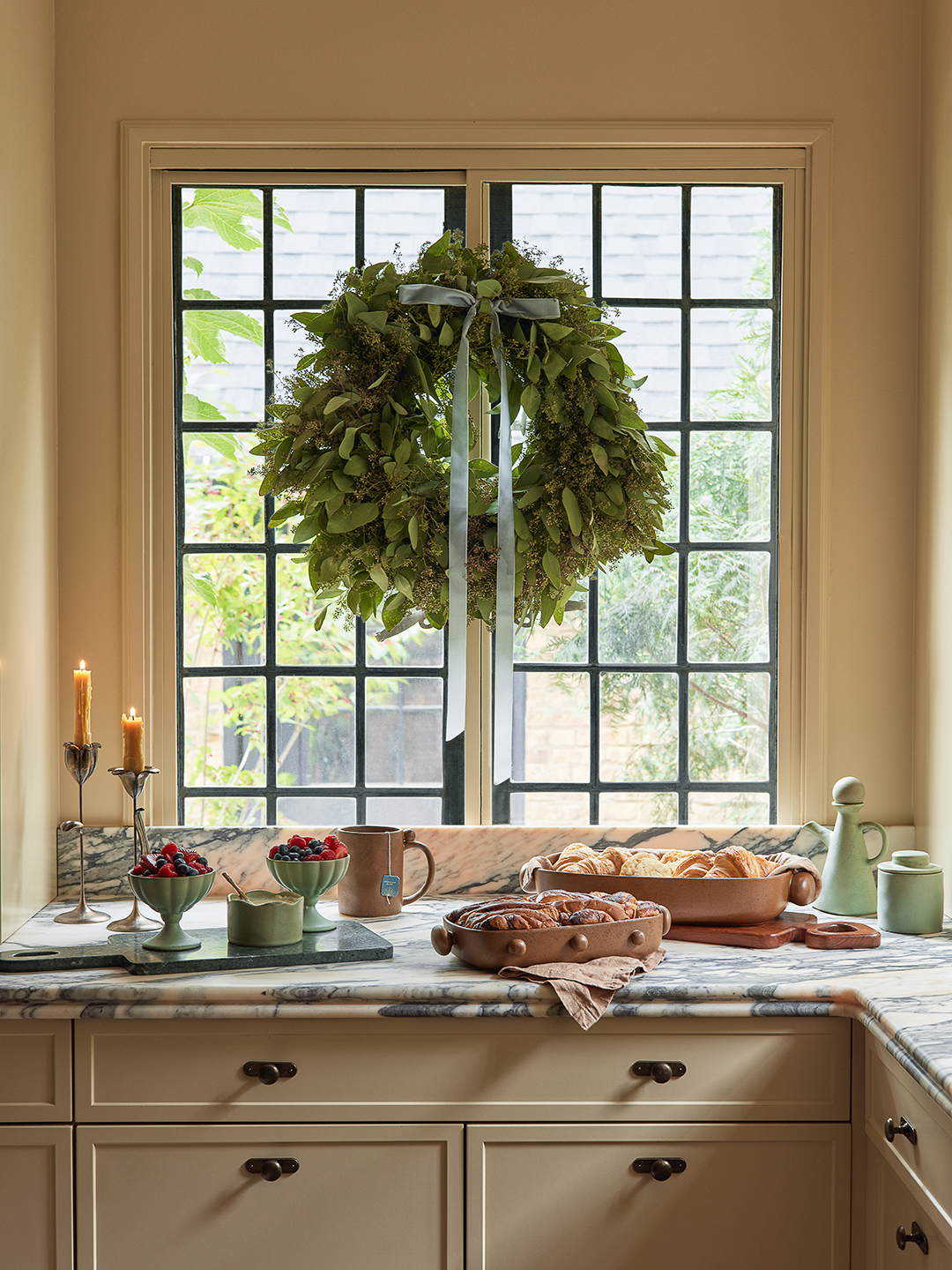 Wreath over a kitchen window