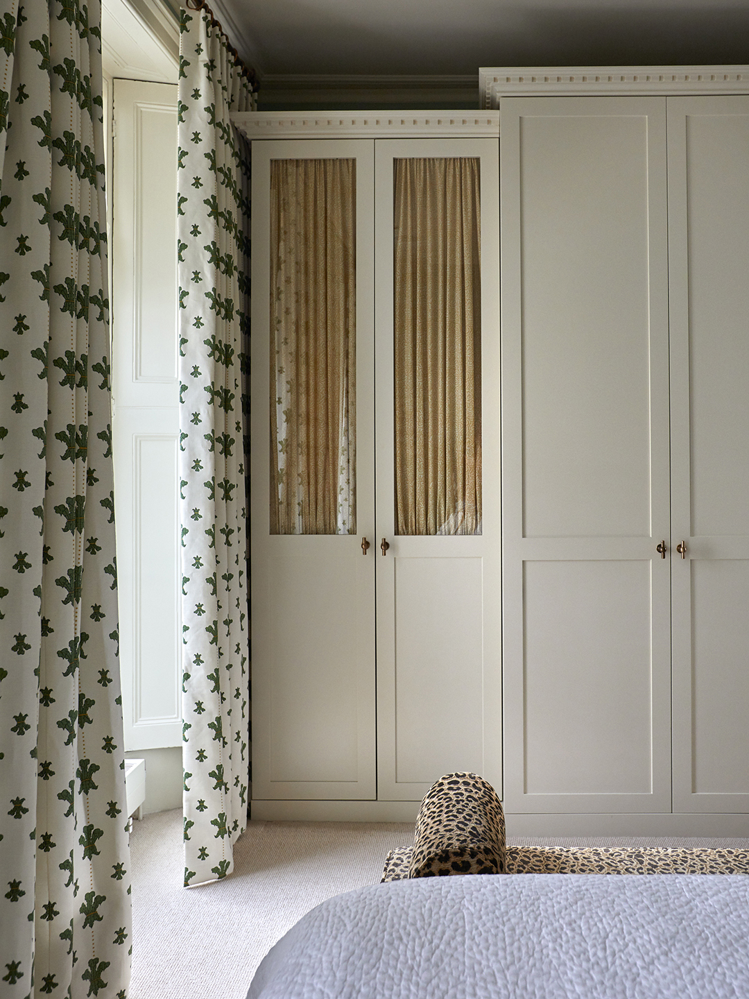 white closet with fabric lining