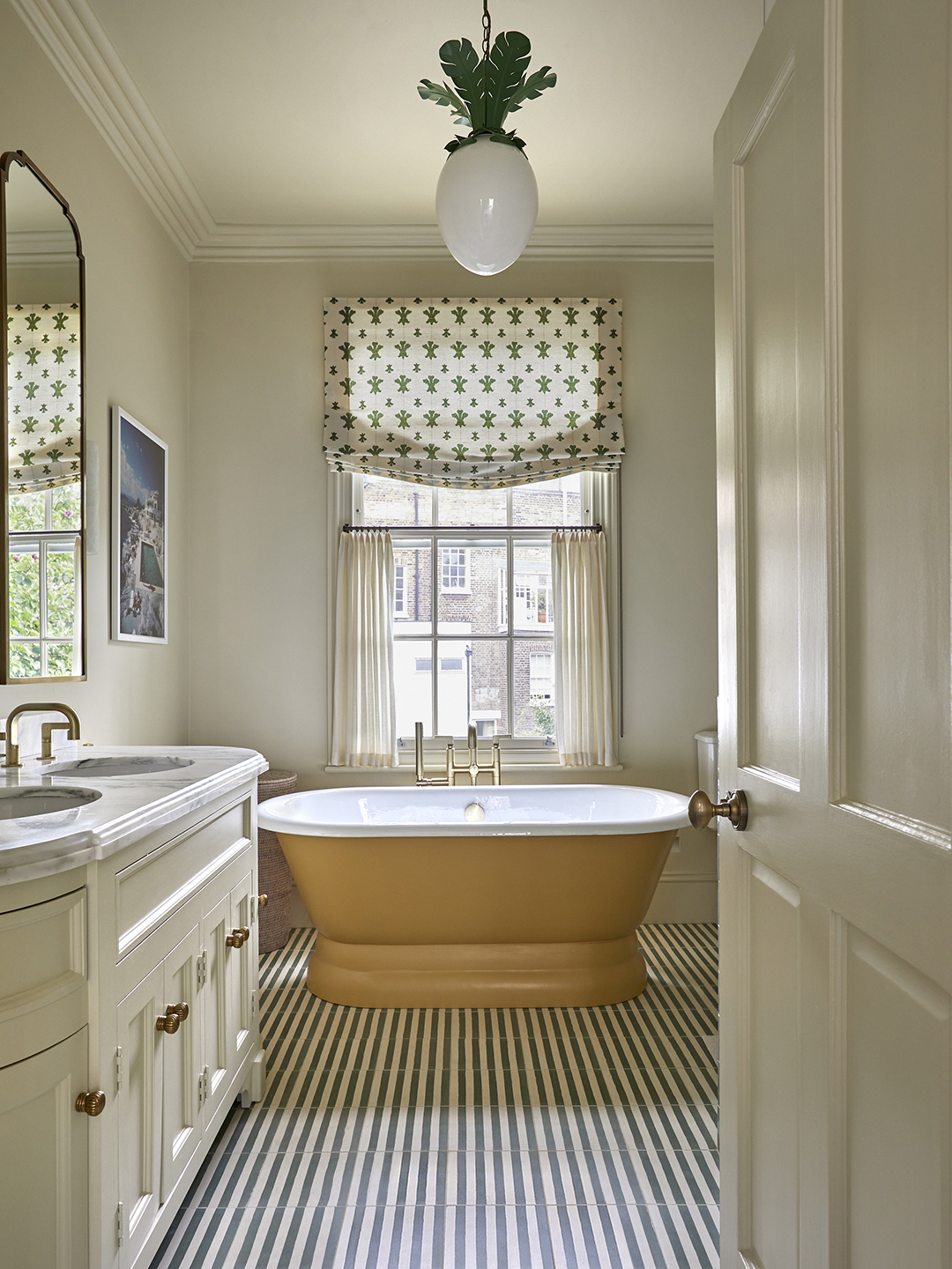 bathroom floor with striped tile