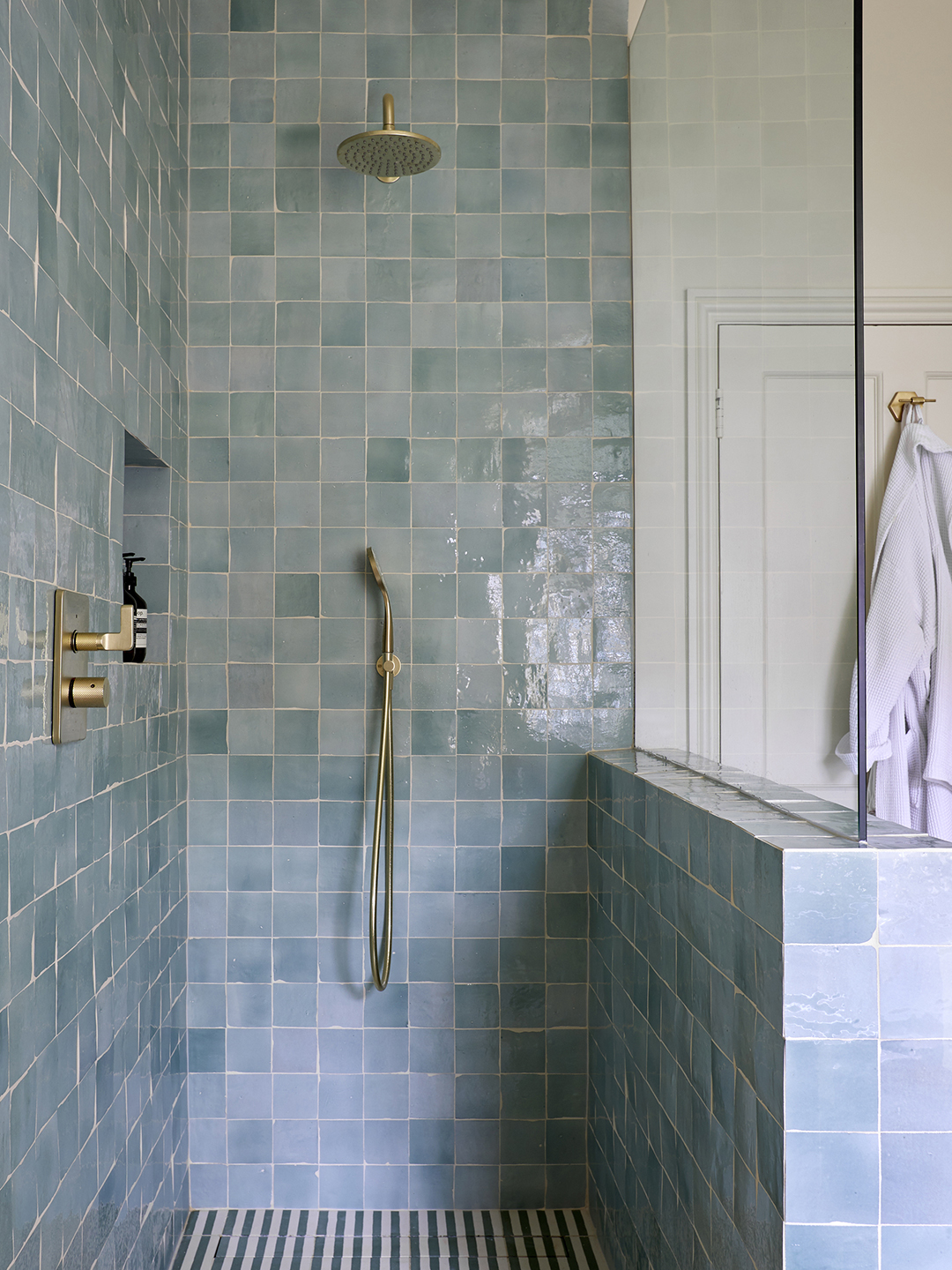 blue tiled shower