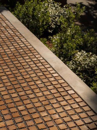 Wooden pavers installed on a path