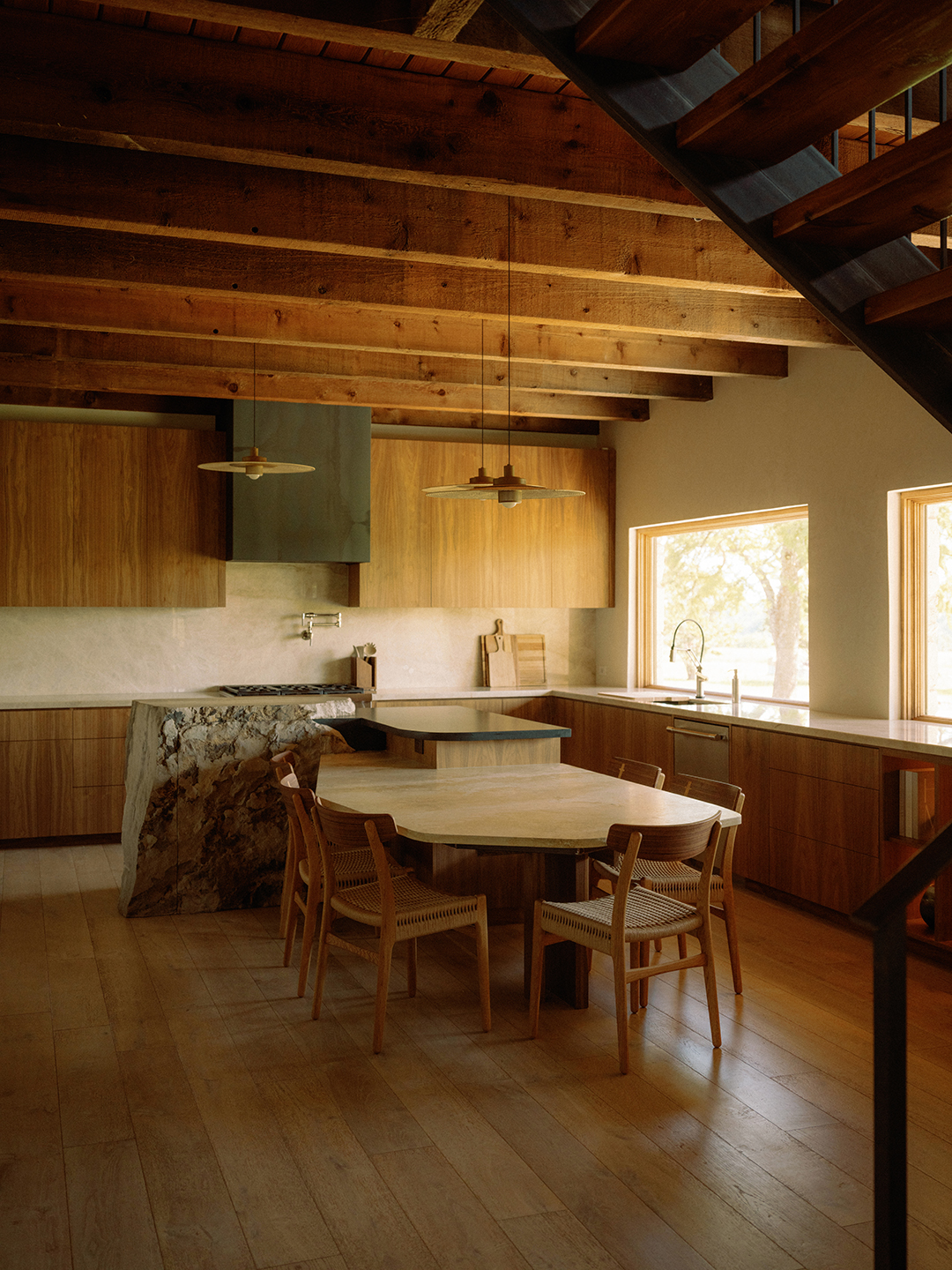 kitchen island with wood tabe