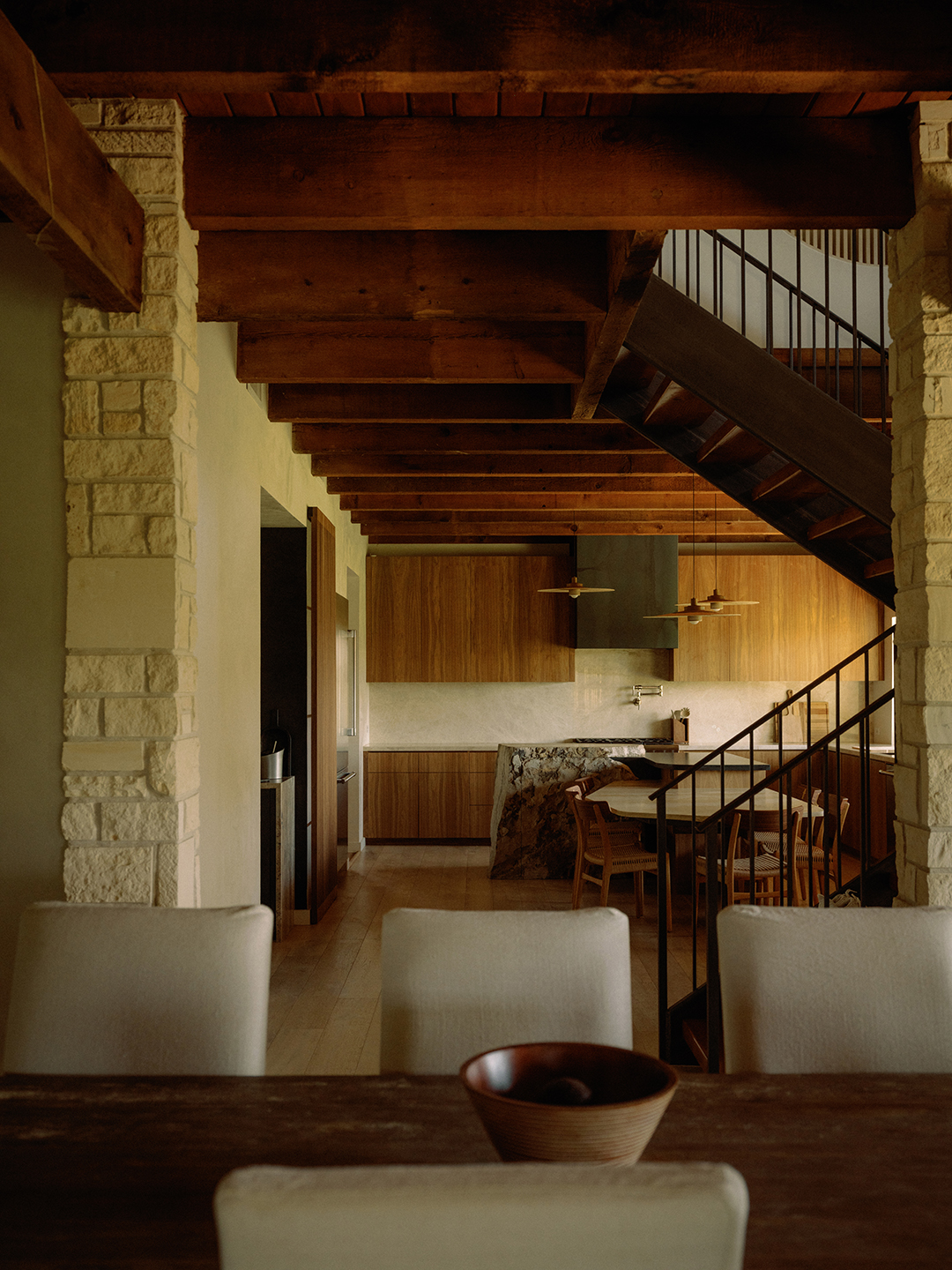 steel staircase in ranch house