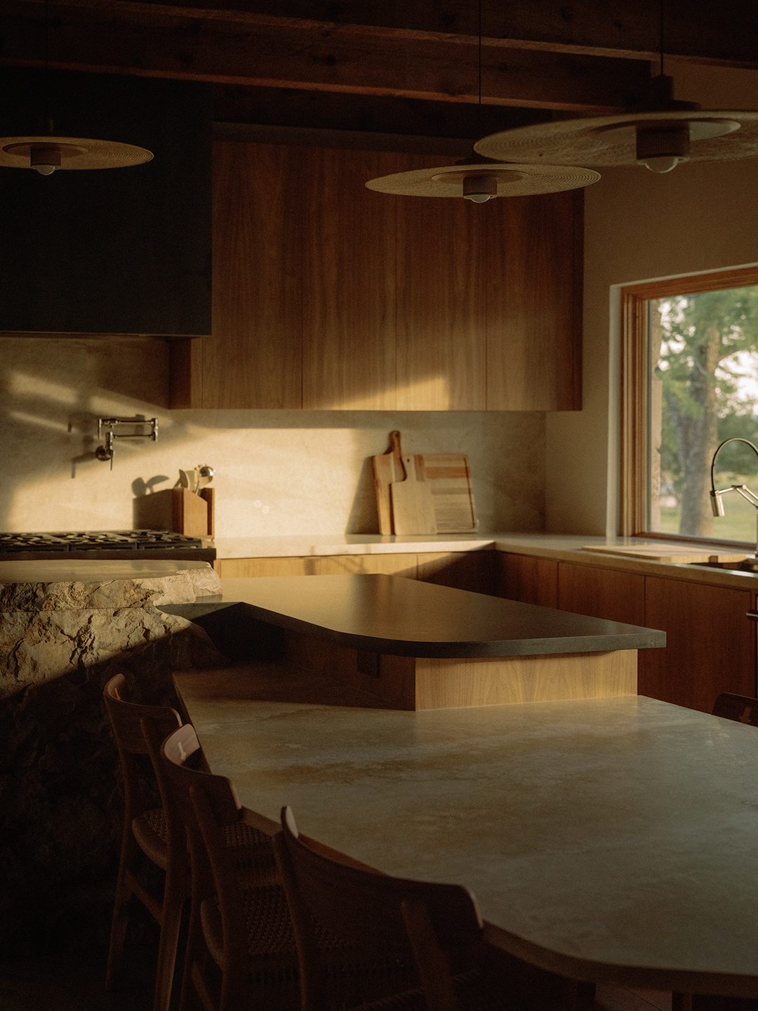 shadows across tiered kitchen island