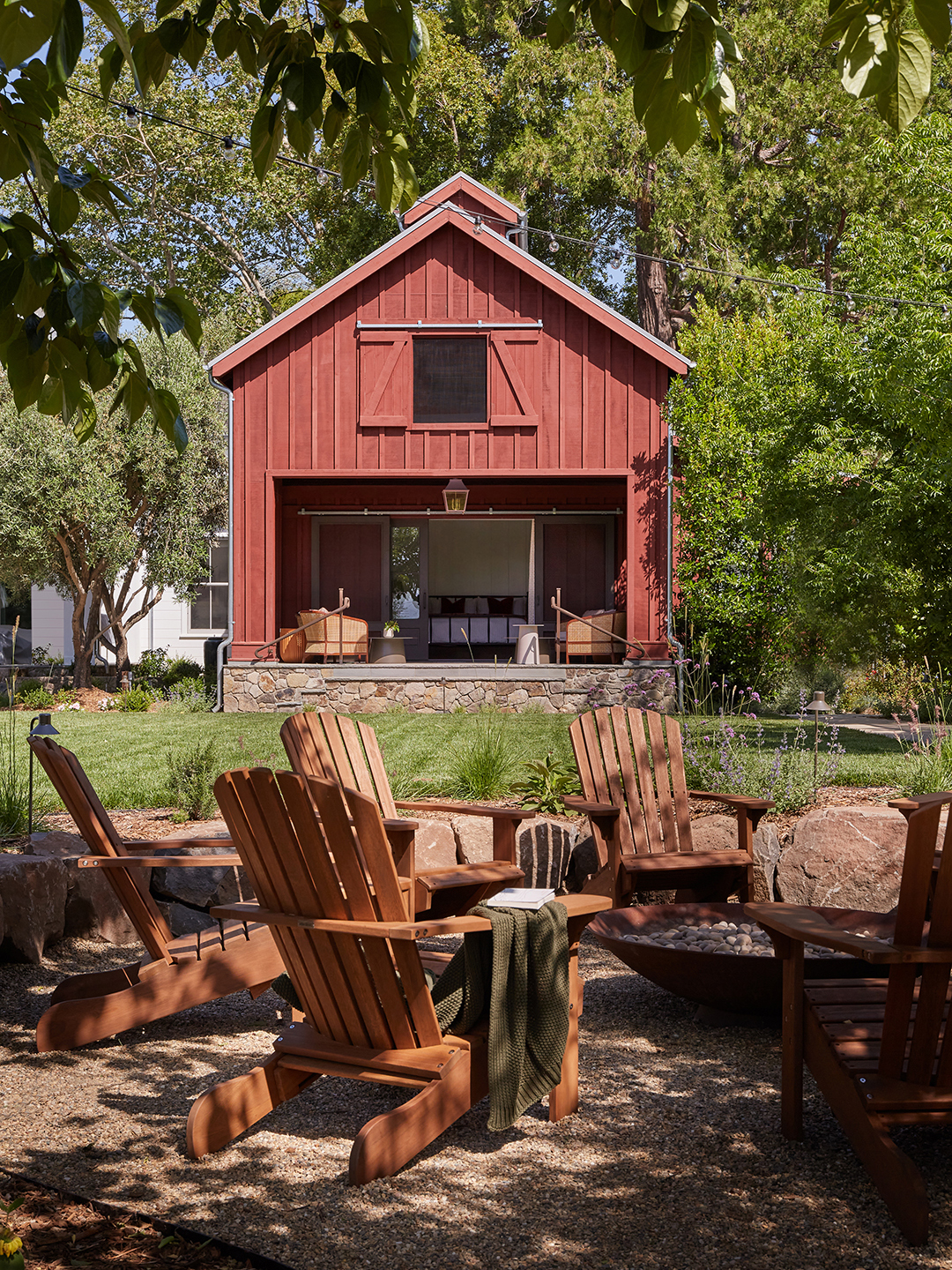 red barn structure and firepit