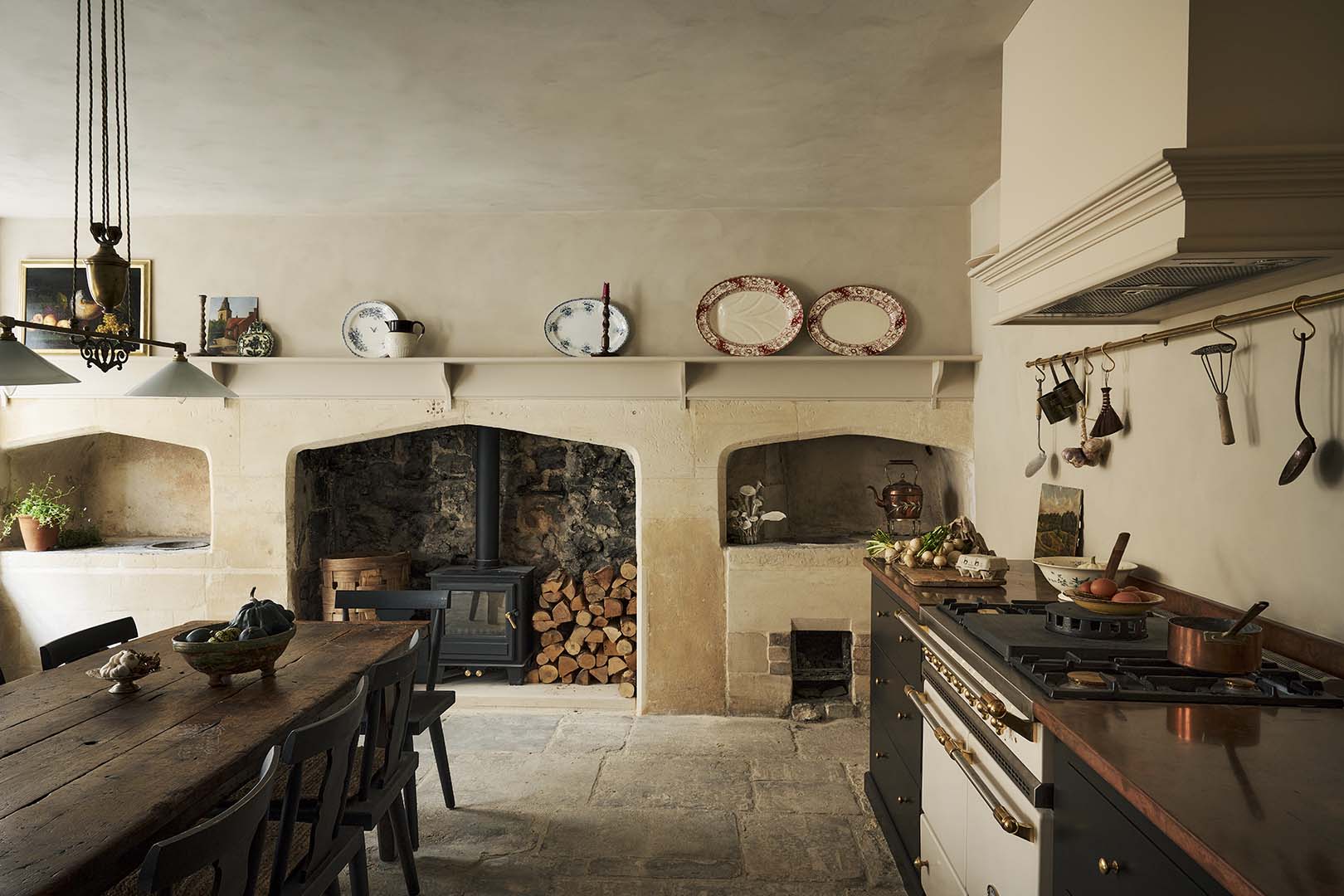 The kitchen's range and hearth after renovation