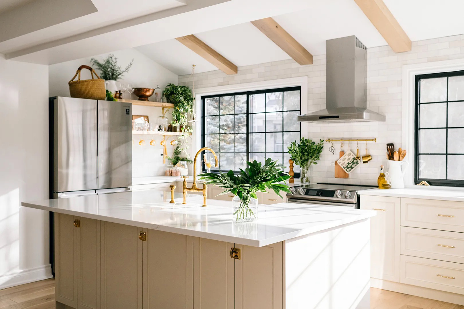 kitchen with beamed ceiling