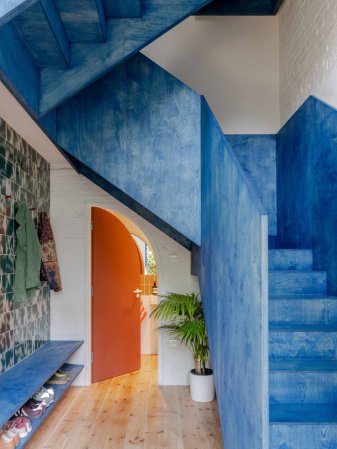 stained blue stairs