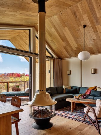 rustic living area with wood stove