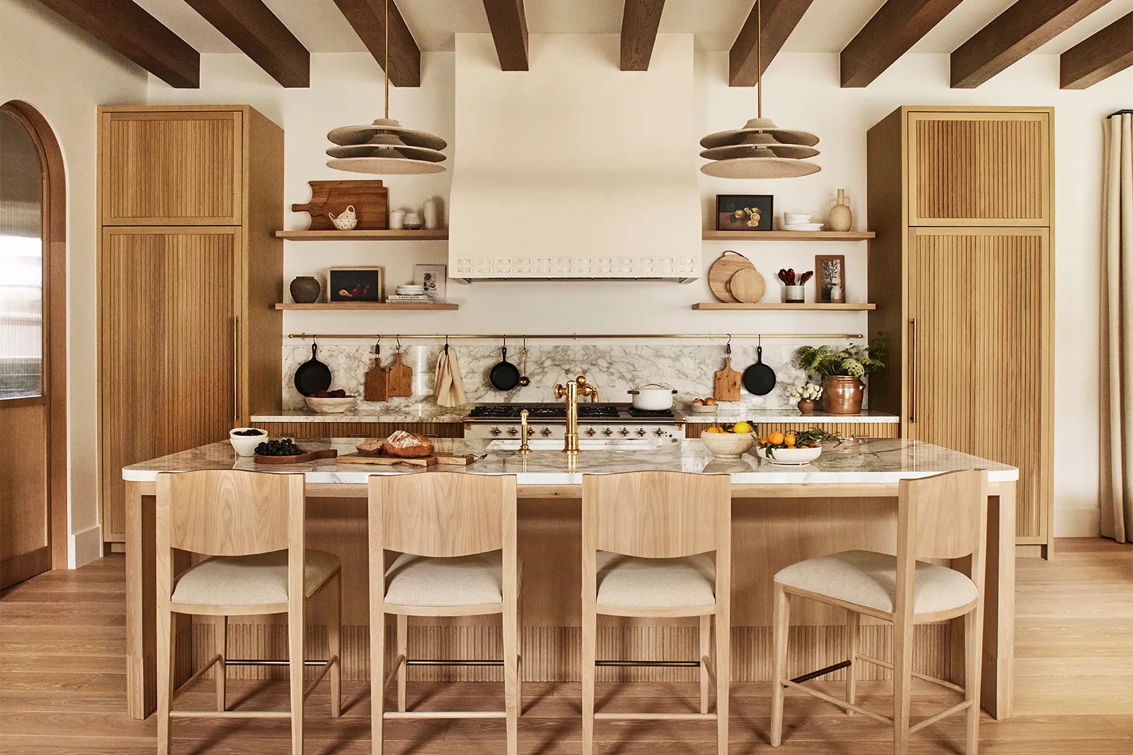 wood kitchen with textured cabinets