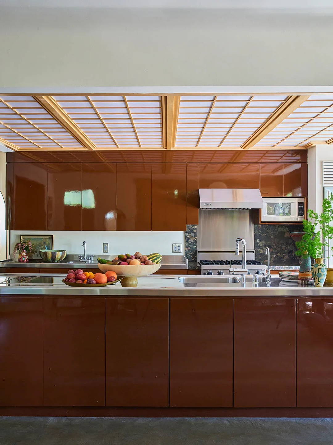 Kitchen with stainless steel countertops