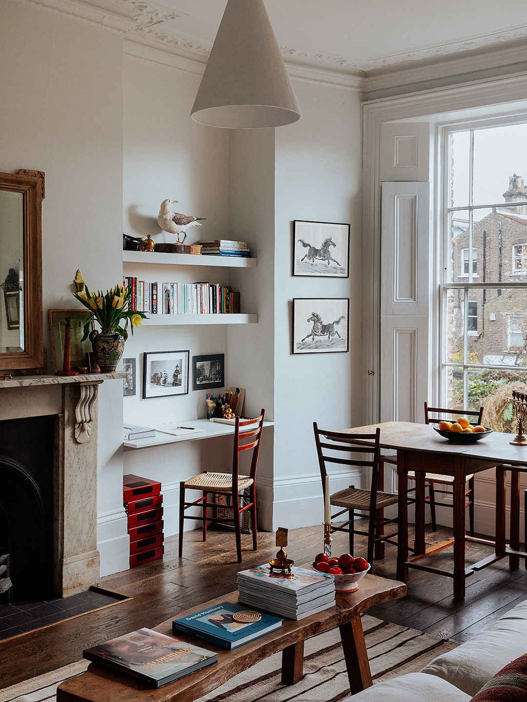 british living room with desk and table