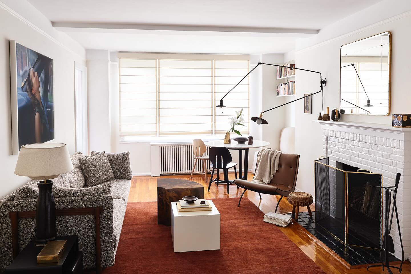 living room with red rug