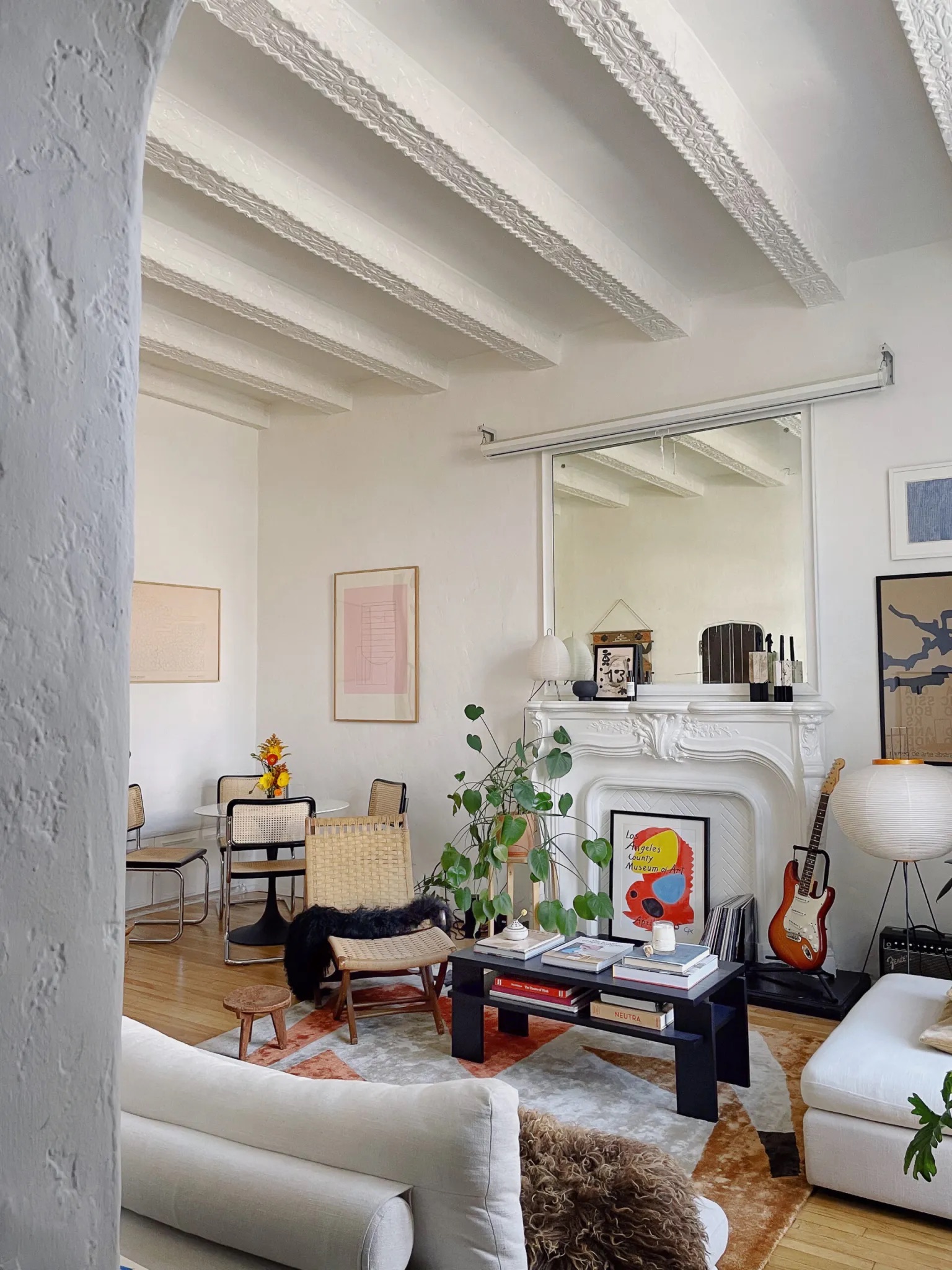 lofty living room with beam ceilings