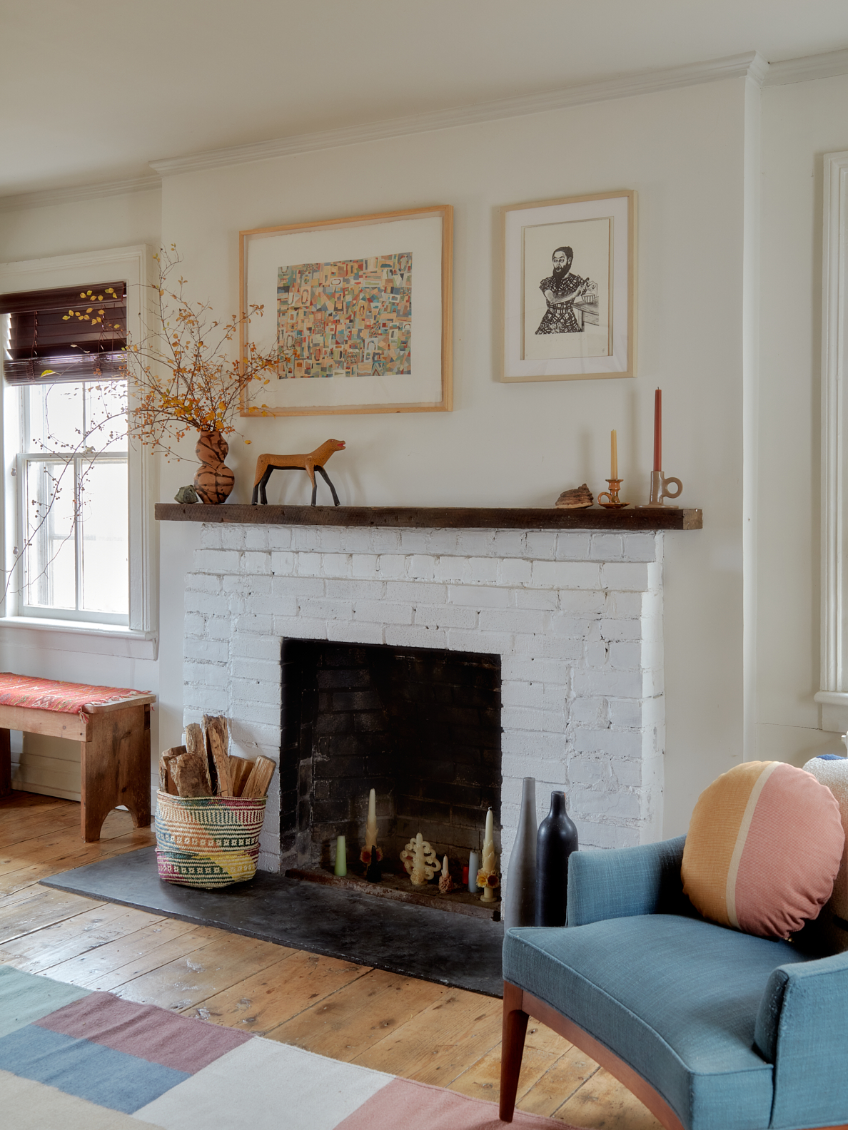 Living room fireplace.